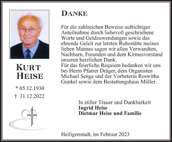 Traueranzeige von Kurt Heise von Thüringer Allgemeine