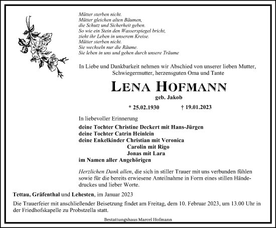 Traueranzeige von Lena Hofmann