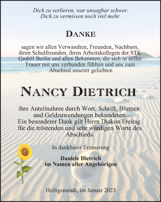 Traueranzeige von Nancy Dietrich von Thüringer Allgemeine