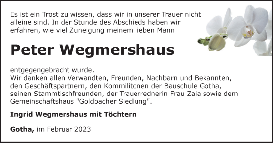 Traueranzeige von Peter Wegmershaus von Thüringer Allgemeine, Thüringische Landeszeitung