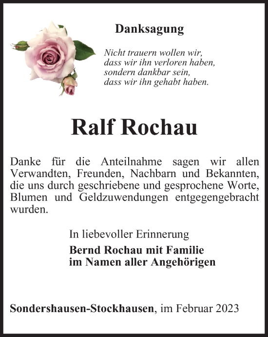 Traueranzeige von Ralf Rochau