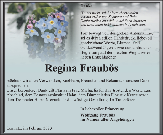 Traueranzeige von Regina Fraubös