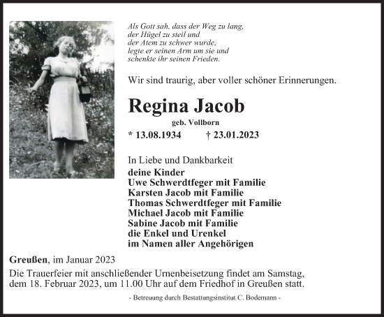 Traueranzeige von Regina Jacob