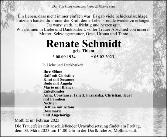 Traueranzeige von Renate Schmidt