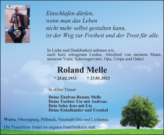 Traueranzeige von Roland Melle