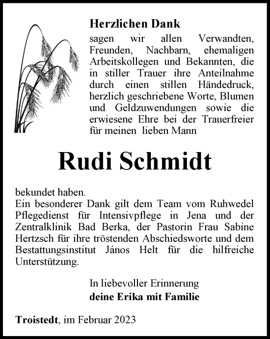 Traueranzeigen von Rudi Schmidt trauerinthueringen.de