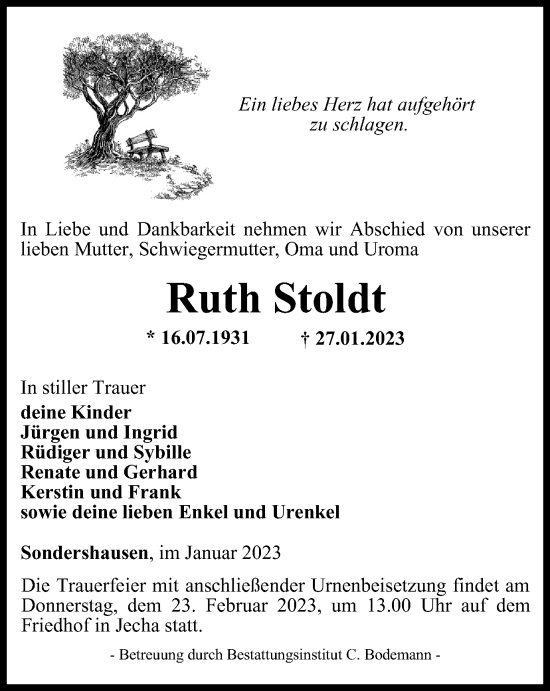 Traueranzeige von Ruth Stoldt