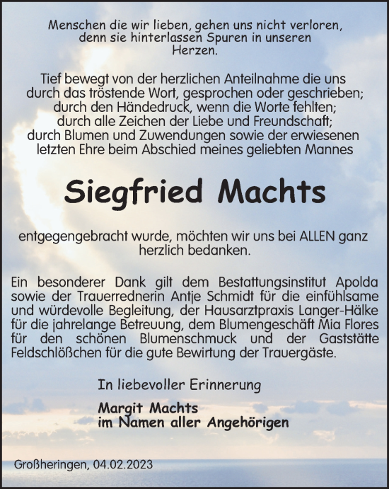 Traueranzeige von Siegfried Machts von Thüringer Allgemeine, Thüringische Landeszeitung