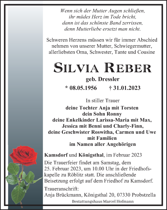 Traueranzeige von Silvia Reber