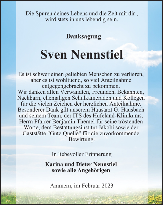 Traueranzeige von Sven Nennstiel von Thüringer Allgemeine, Thüringische Landeszeitung