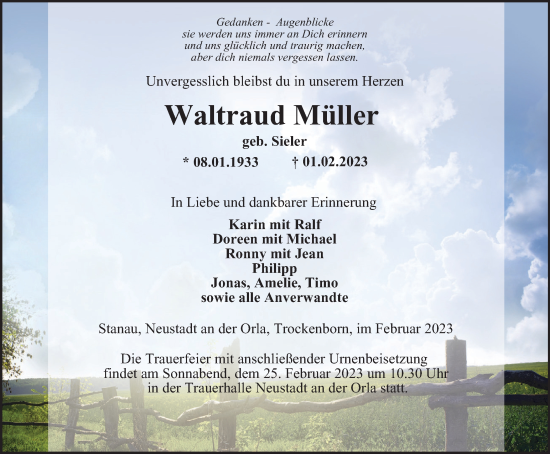 Traueranzeige von Waltraud Müller