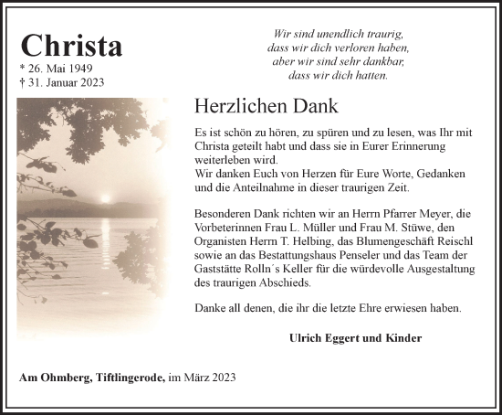 Traueranzeige von Christa  von Thüringer Allgemeine
