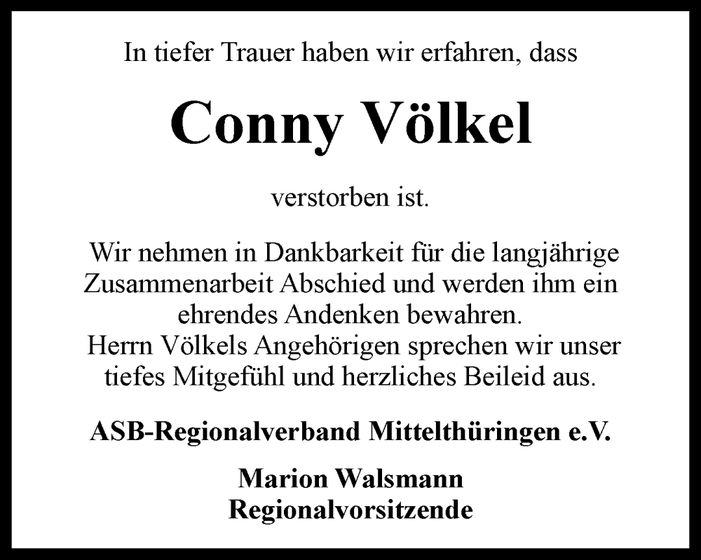  Traueranzeige für Conny Völkel vom 25.03.2023 aus Thüringer Allgemeine, Thüringische Landeszeitung
