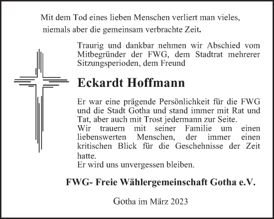 Traueranzeige von Eckardt Hoffmann von Thüringer Allgemeine, Thüringische Landeszeitung