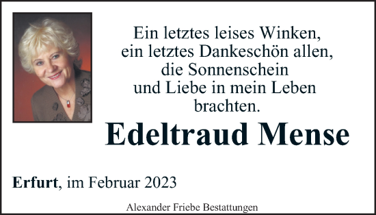 Traueranzeige von Edeltraud Mense