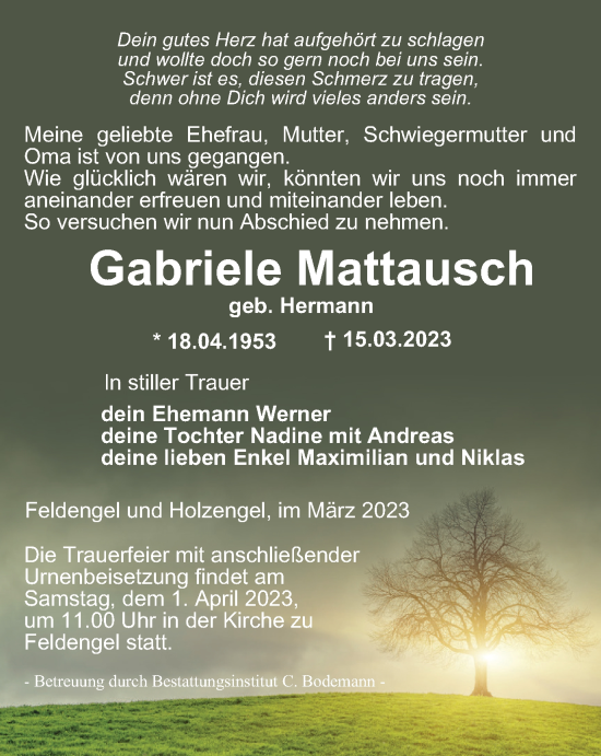 Traueranzeige von Gabriele Mattausch