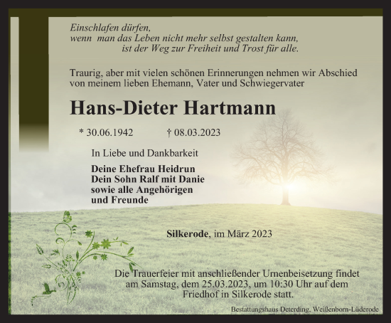 Traueranzeige von Hans-Dieter Hartmann von Thüringer Allgemeine