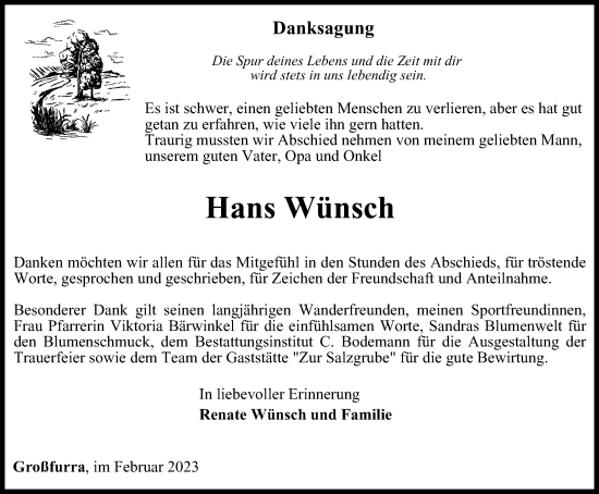 Traueranzeige von Hans Wünsch