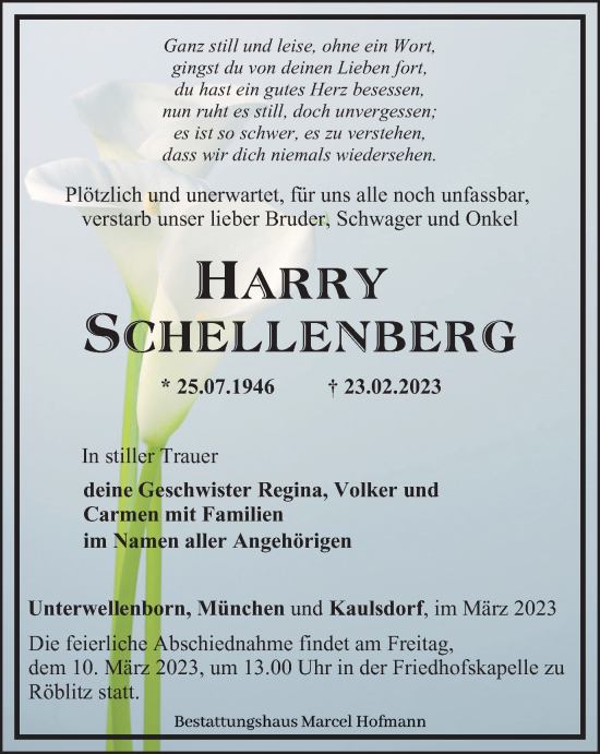 Traueranzeige von Harry Schellenberg