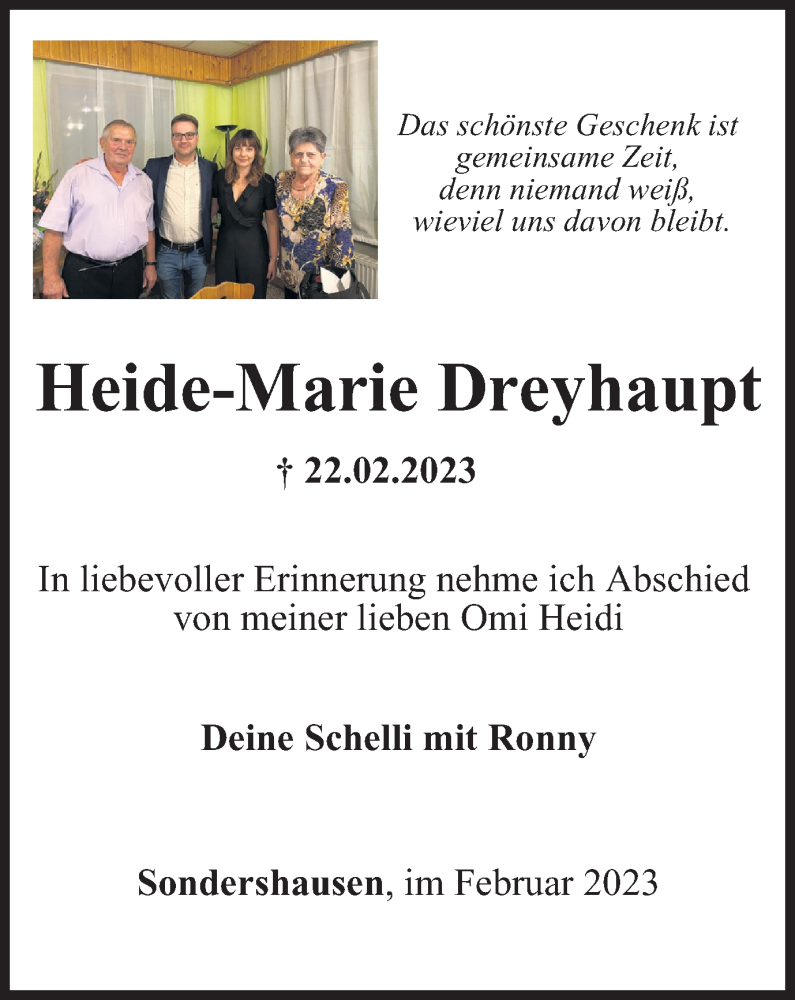  Traueranzeige für Heide-Marie Dreyhaupt vom 04.03.2023 aus Thüringer Allgemeine