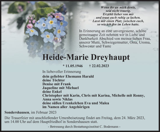 Traueranzeige von Heide-Marie Dreyhaupt von Thüringer Allgemeine