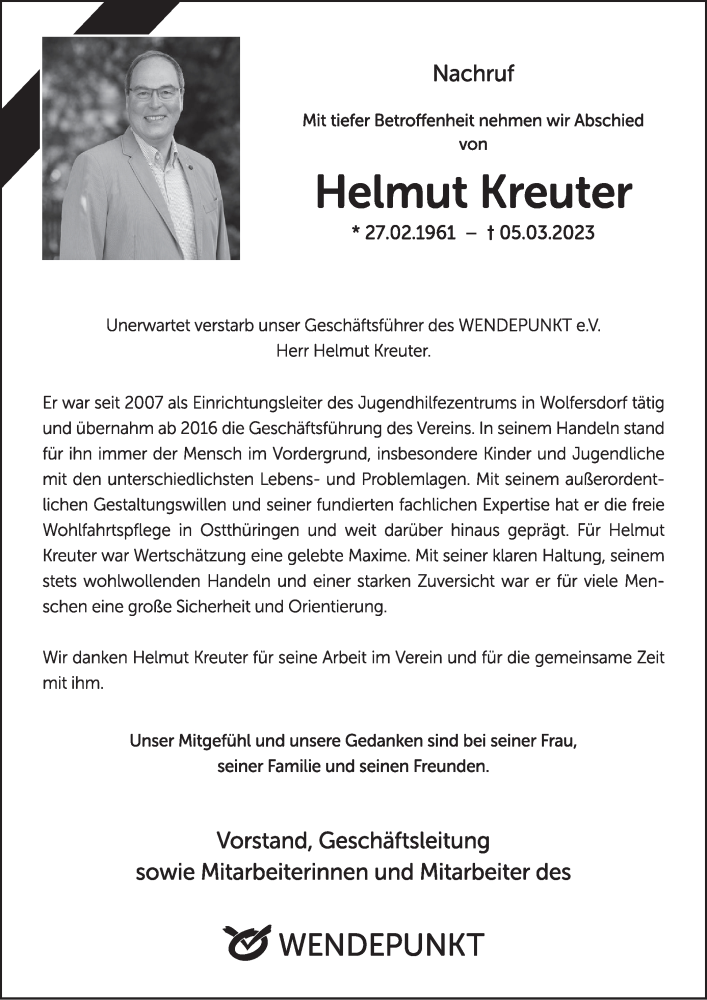  Traueranzeige für Helmut Kreuter vom 18.03.2023 aus Ostthüringer Zeitung