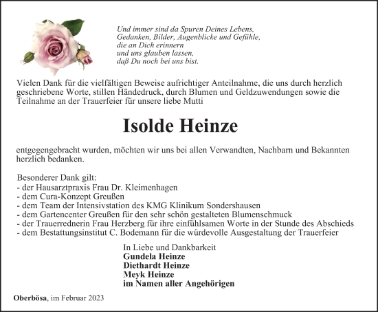 Traueranzeige von Isolde Heinze