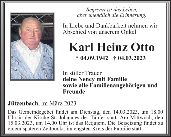 Traueranzeige von Karl Heinz Otto von Thüringer Allgemeine