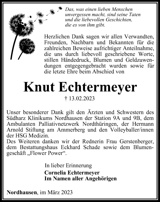 Traueranzeige von Knut Echtermeyer von Thüringer Allgemeine