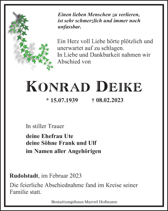 Traueranzeige von Konrad Deike