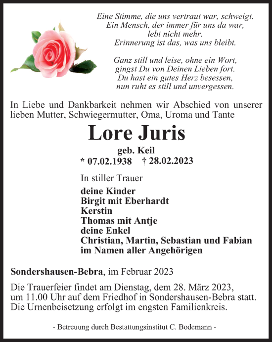 Traueranzeige von Lore Juris