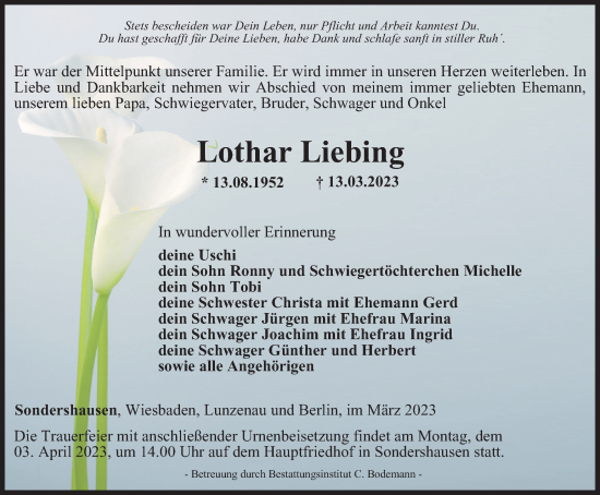 Traueranzeige von Lothar Liebing