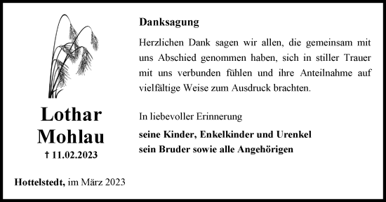 Traueranzeige von Lothar Mohlau von Thüringer Allgemeine, Thüringische Landeszeitung