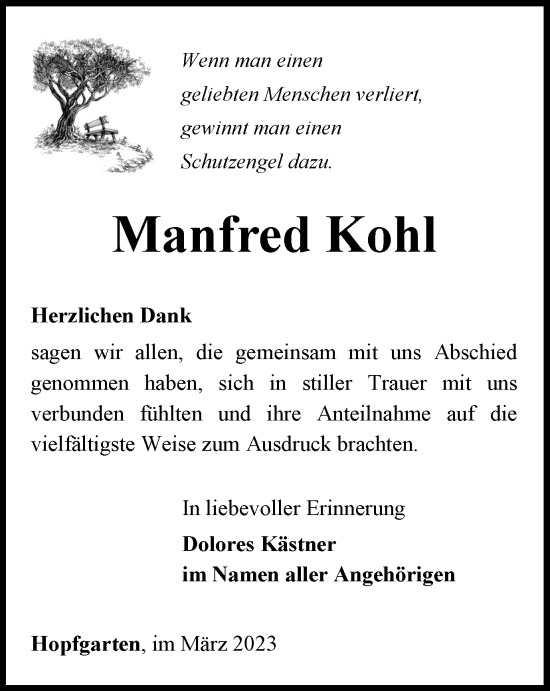 Traueranzeige von Manfred Kohl von Thüringer Allgemeine, Thüringische Landeszeitung