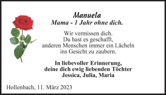 Traueranzeige von Manuela  von Thüringer Allgemeine, Thüringische Landeszeitung