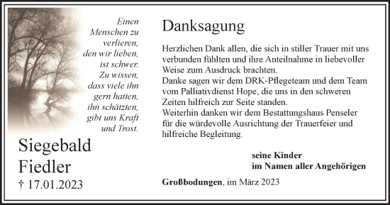 Traueranzeige von Siegebald Fiedler von Thüringer Allgemeine