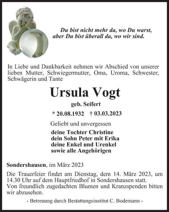 Traueranzeige von Ursula Vogt