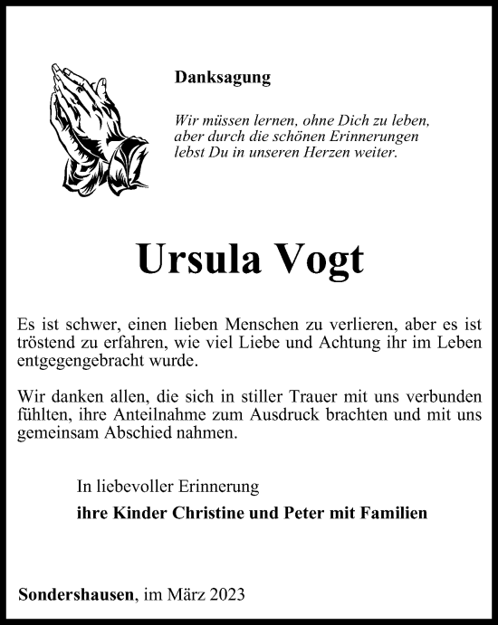 Traueranzeige von Ursula Vogt