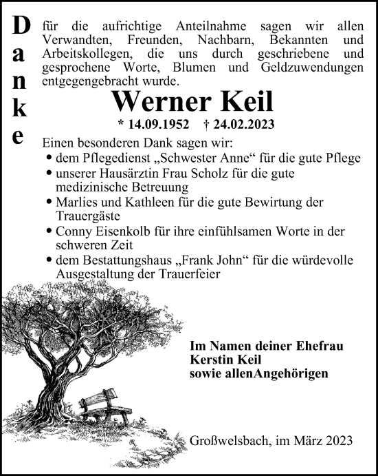 Traueranzeige von Werner Keil von Thüringer Allgemeine, Thüringische Landeszeitung
