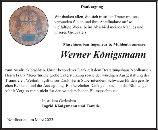 Traueranzeige von Werner Königsmann von Thüringer Allgemeine