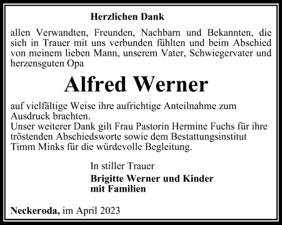 Traueranzeige von Alfred Werner
