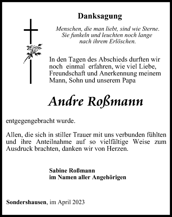 Traueranzeige von Andre Roßmann