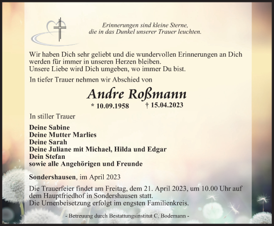 Traueranzeige von Andre Roßmann