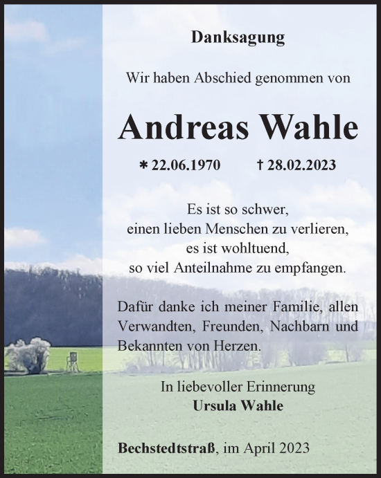 Traueranzeige von Andreas Wahle von Thüringer Allgemeine, Thüringische Landeszeitung