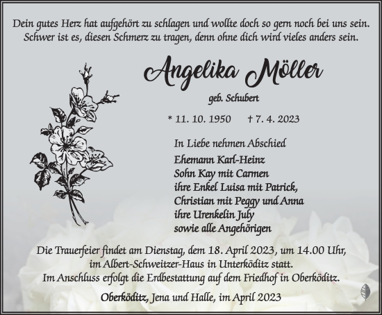 Traueranzeige von Angellika Möller von Ostthüringer Zeitung