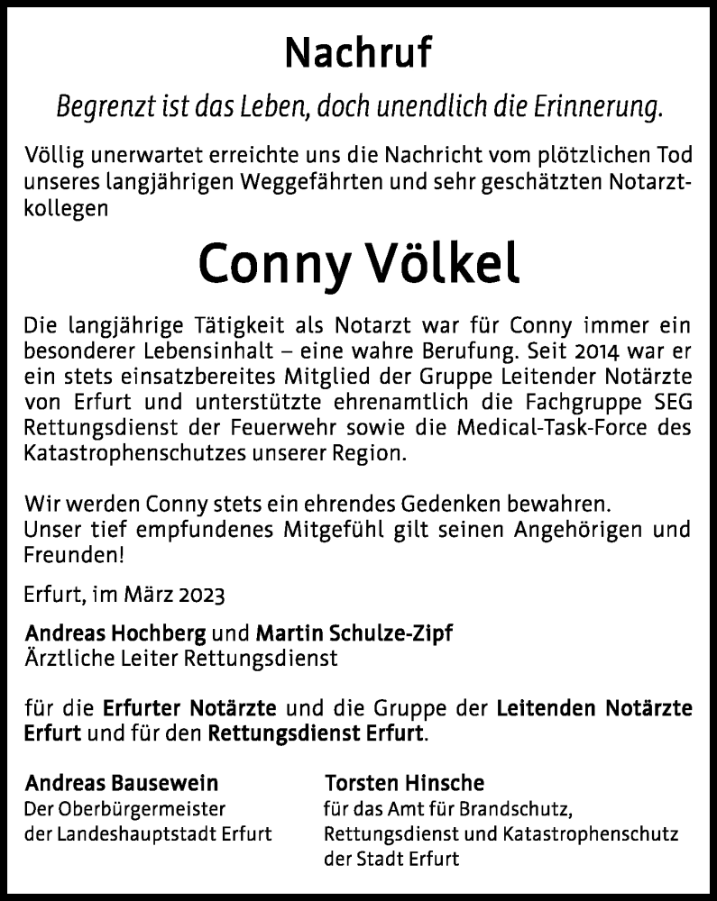  Traueranzeige für Conny Völkel vom 01.04.2023 aus Thüringer Allgemeine, Thüringische Landeszeitung