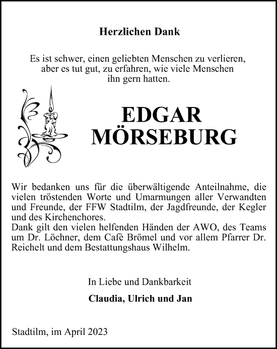 Traueranzeige von Edgar Mörseburg von Thüringer Allgemeine