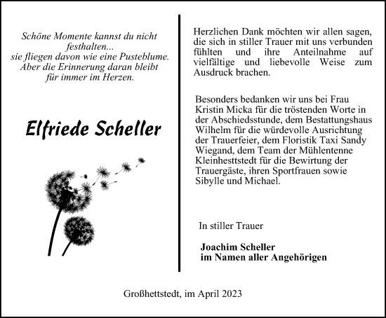 Traueranzeige von Elfriede Scheller von Thüringer Allgemeine