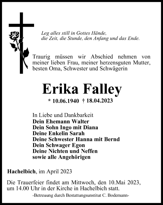 Traueranzeige von Erika Falley