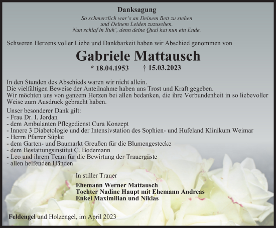 Traueranzeige von Gabriele Mattausch